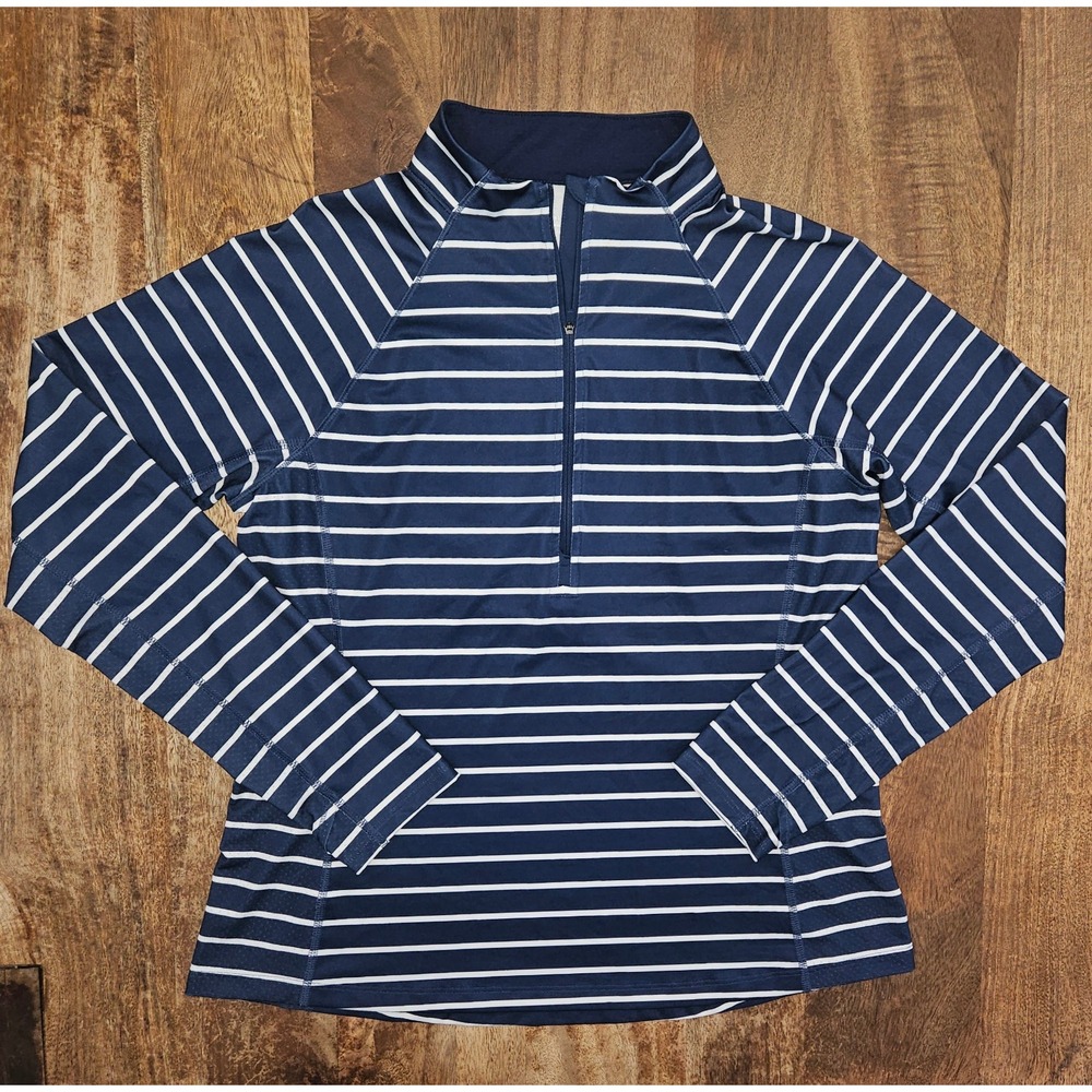 Vineyard Vines Performance Sankaty Pullover Women L Blue Stripe Quarter Zip Golf